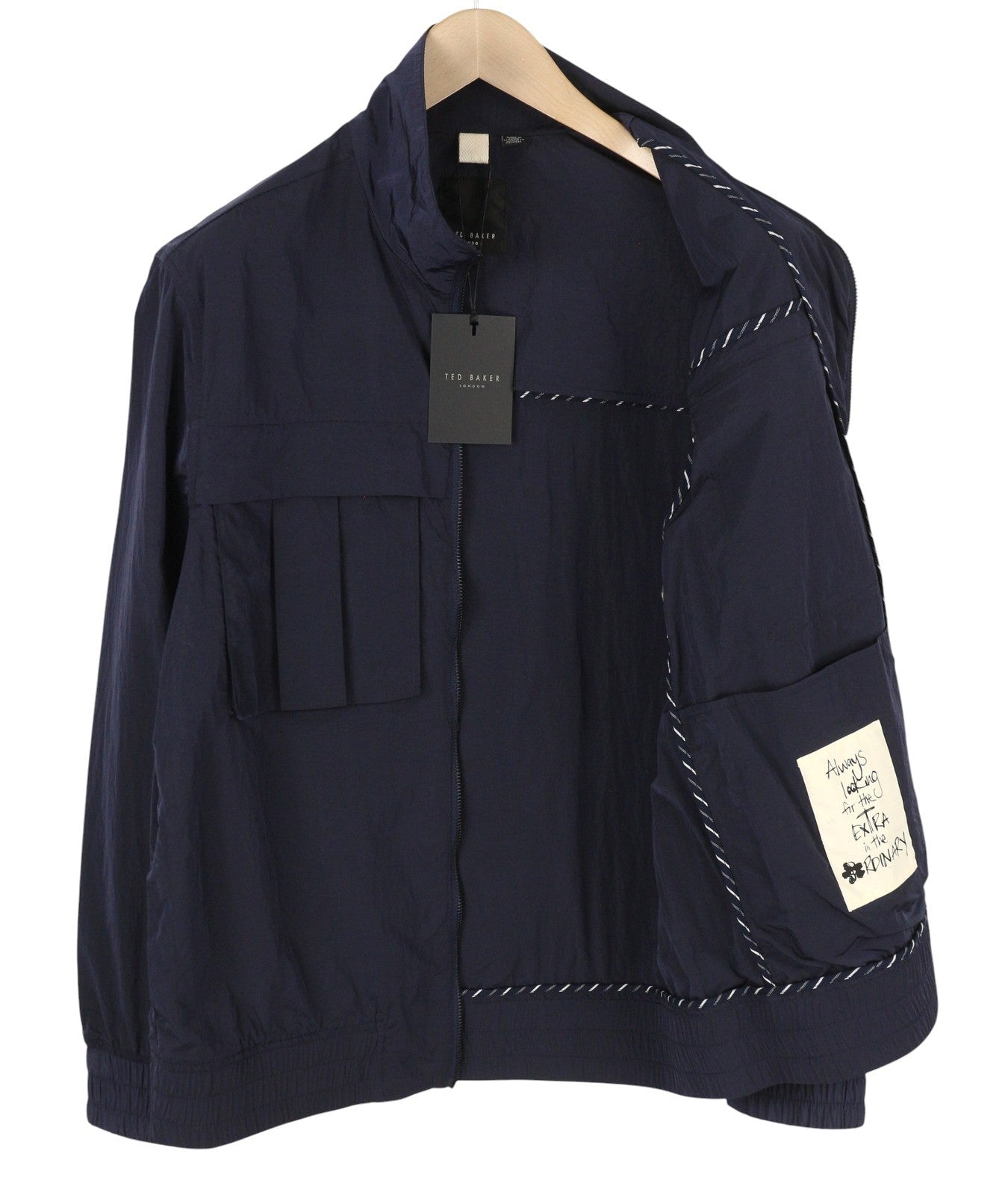 TED BAKER Men Jacket 3 M Dark Blue High Neck Unlined Full Zip Lightweight RRP250