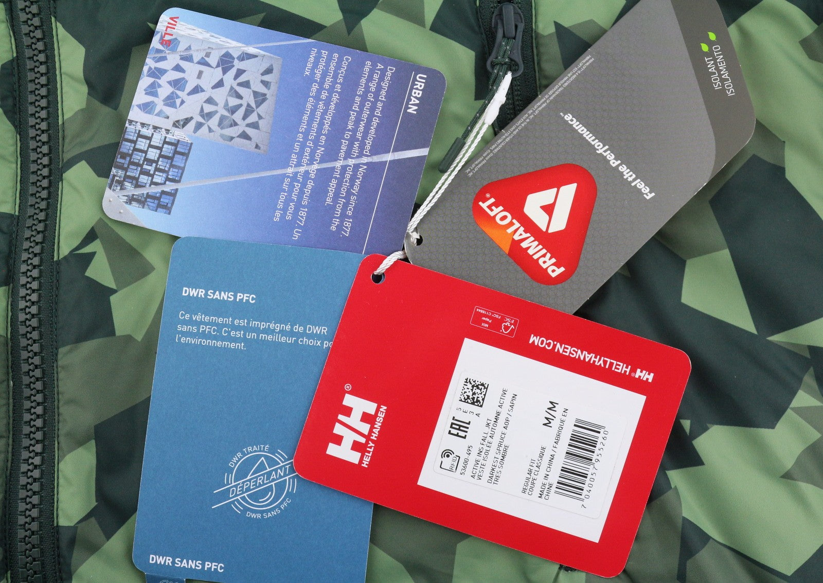 HELLY HANSEN Active Ins Fall Men Jacket M Green Padded Hooded Primaloft Full Zip