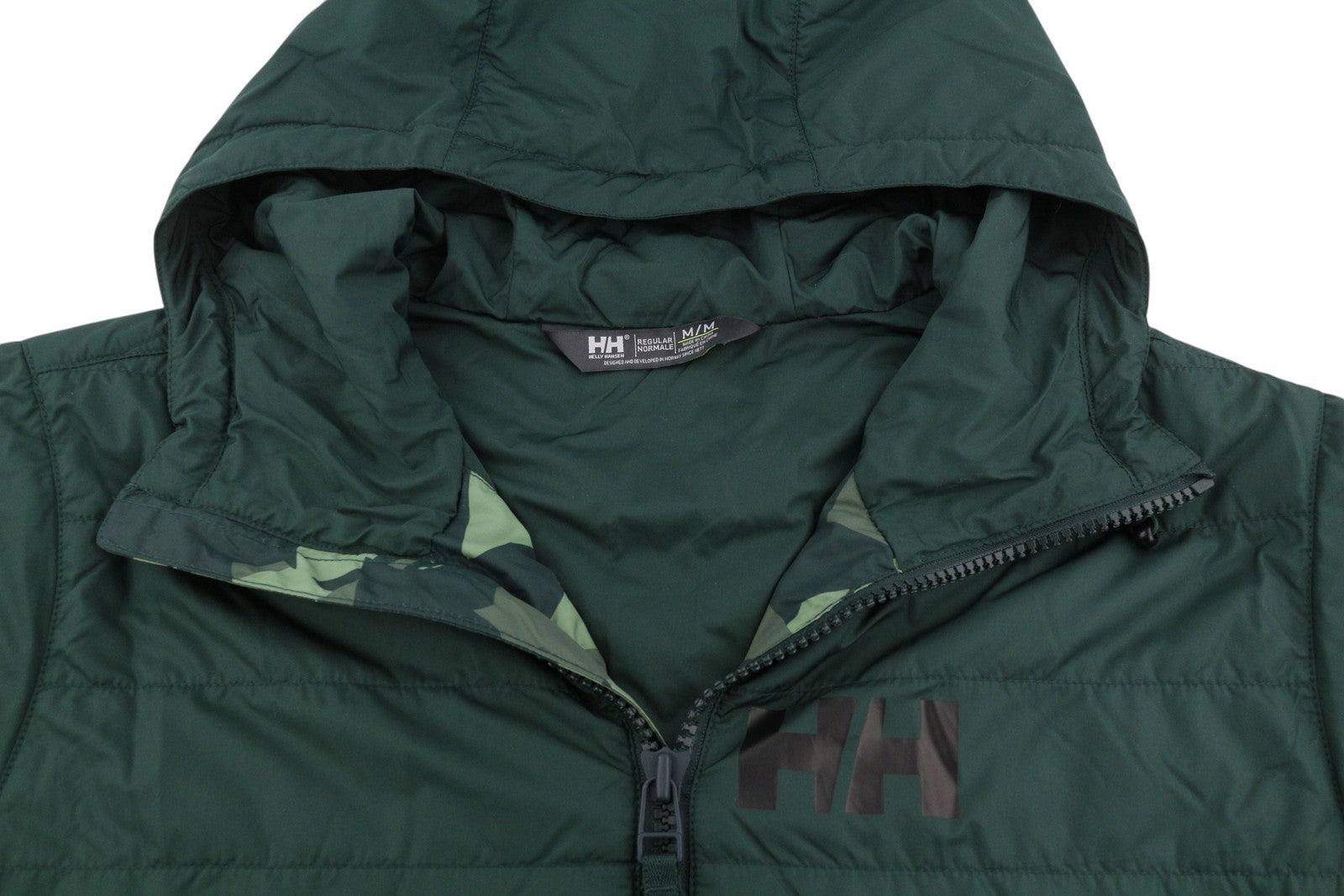 HELLY HANSEN Active Ins Fall Men Jacket M Green Padded Hooded Primaloft Full Zip