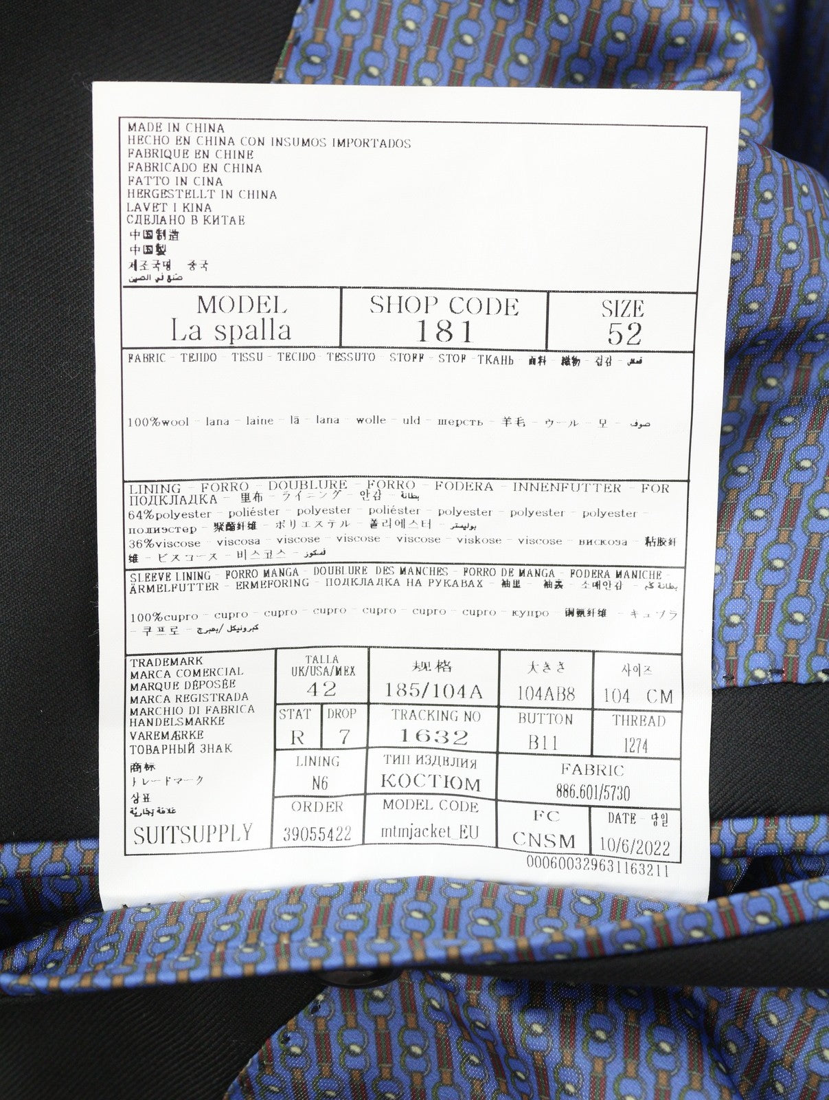 SUITSUPPLY La Spalla Men Suit UK42R / W34 Black Wool Peak 2 Pieces