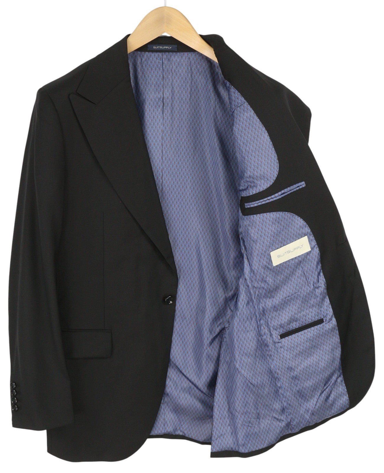 SUITSUPPLY La Spalla Men Suit UK42R / W34 Black Wool Peak 2 Pieces