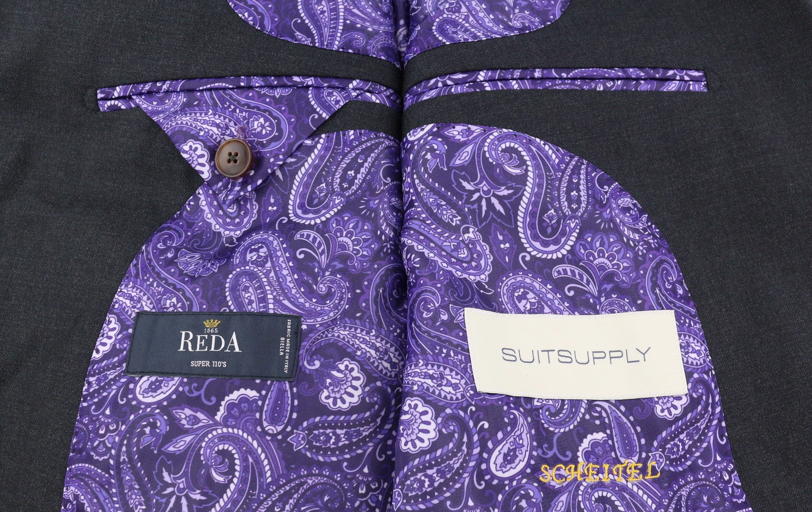 SUITSUPPLY La Spalla Men Suit UK36R Dark Grey Peak Lapel Wool