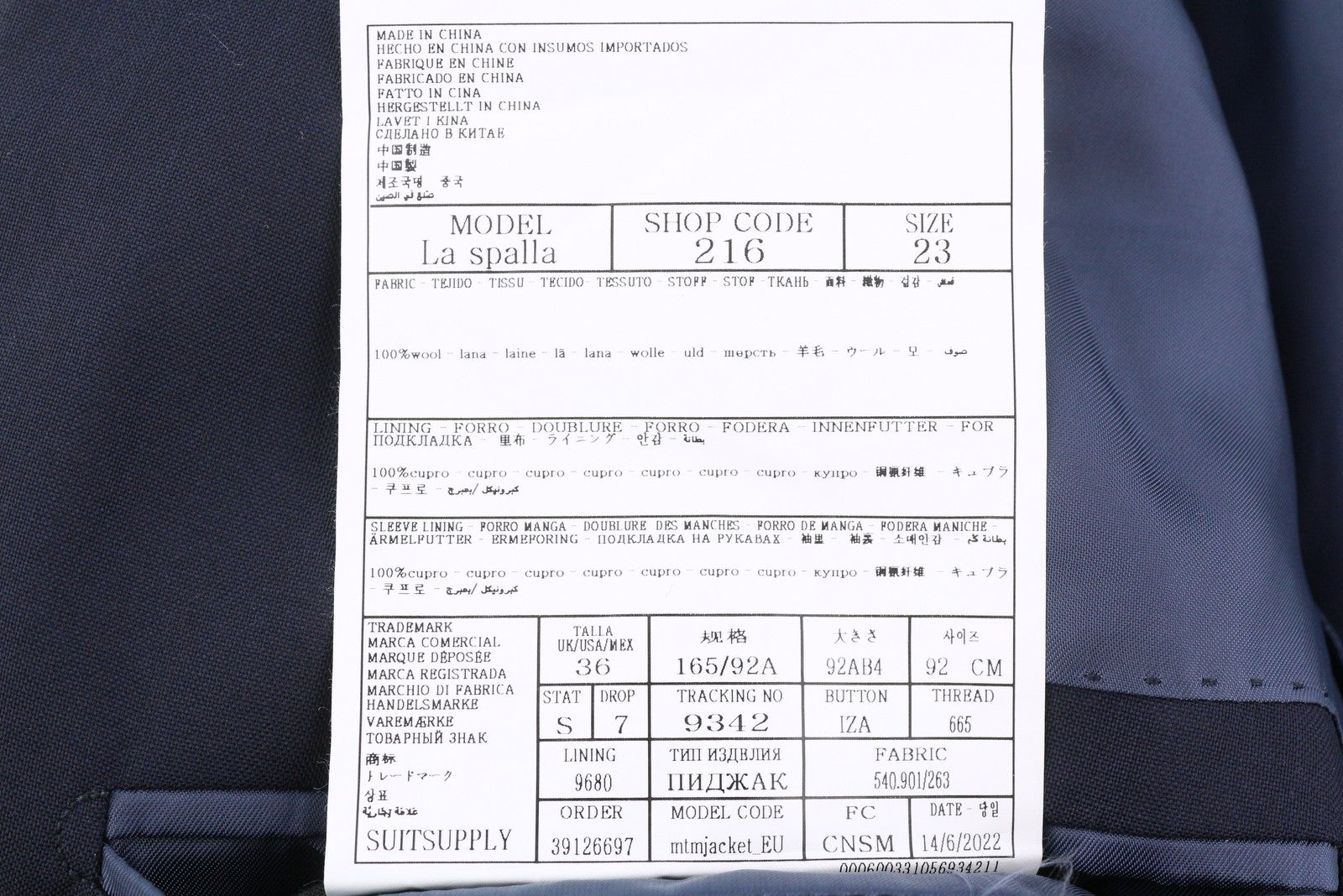 SUITSUPPLY La Spalla Men Suit UK36S / W27 Blue Wool 2 Piece