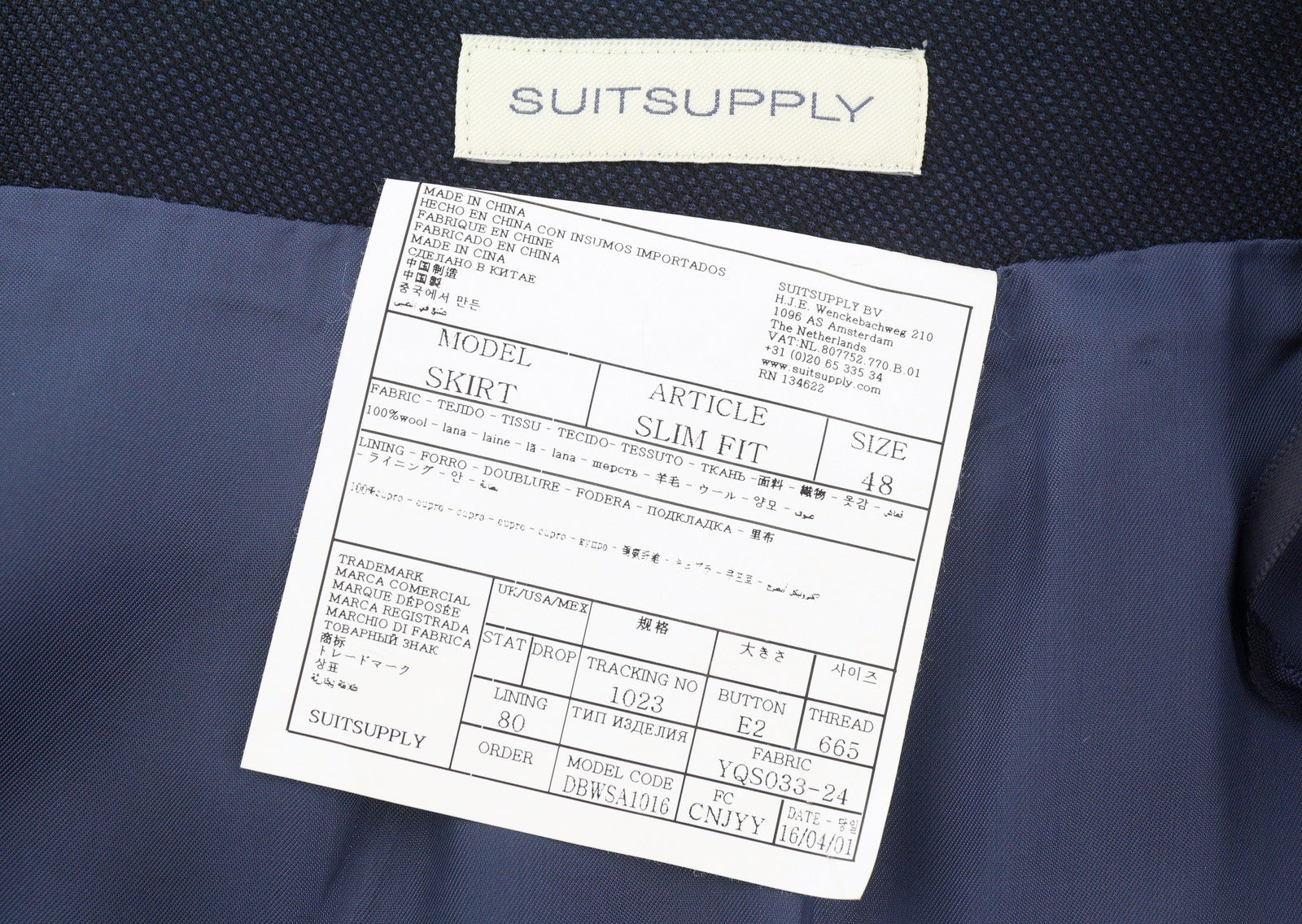 SUITSUPPLY Women Skirt W32 Dark Blue Wool Pattern Lined Pencil