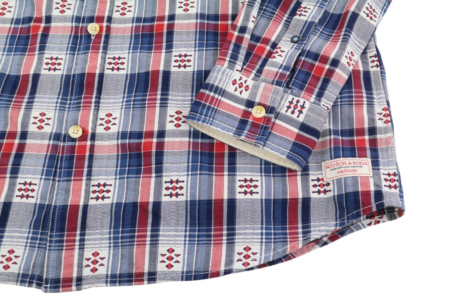 SCOTCH & SODA Men Shirt M Blue Red Check Button-Down Neck Patch Pocket Casual