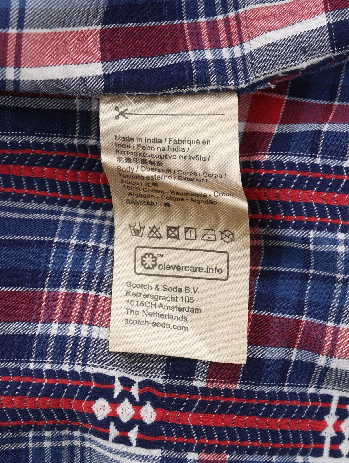 SCOTCH & SODA Men Shirt M Blue Red Check Button-Down Neck Patch Pocket Casual