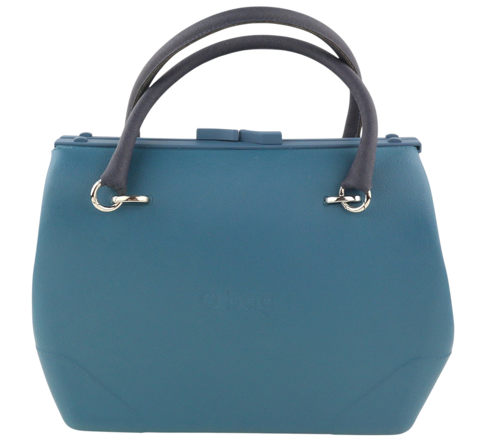 O BAG Doc Women Bag OS Blue Double Handle Kiss Lock Doctor Bag