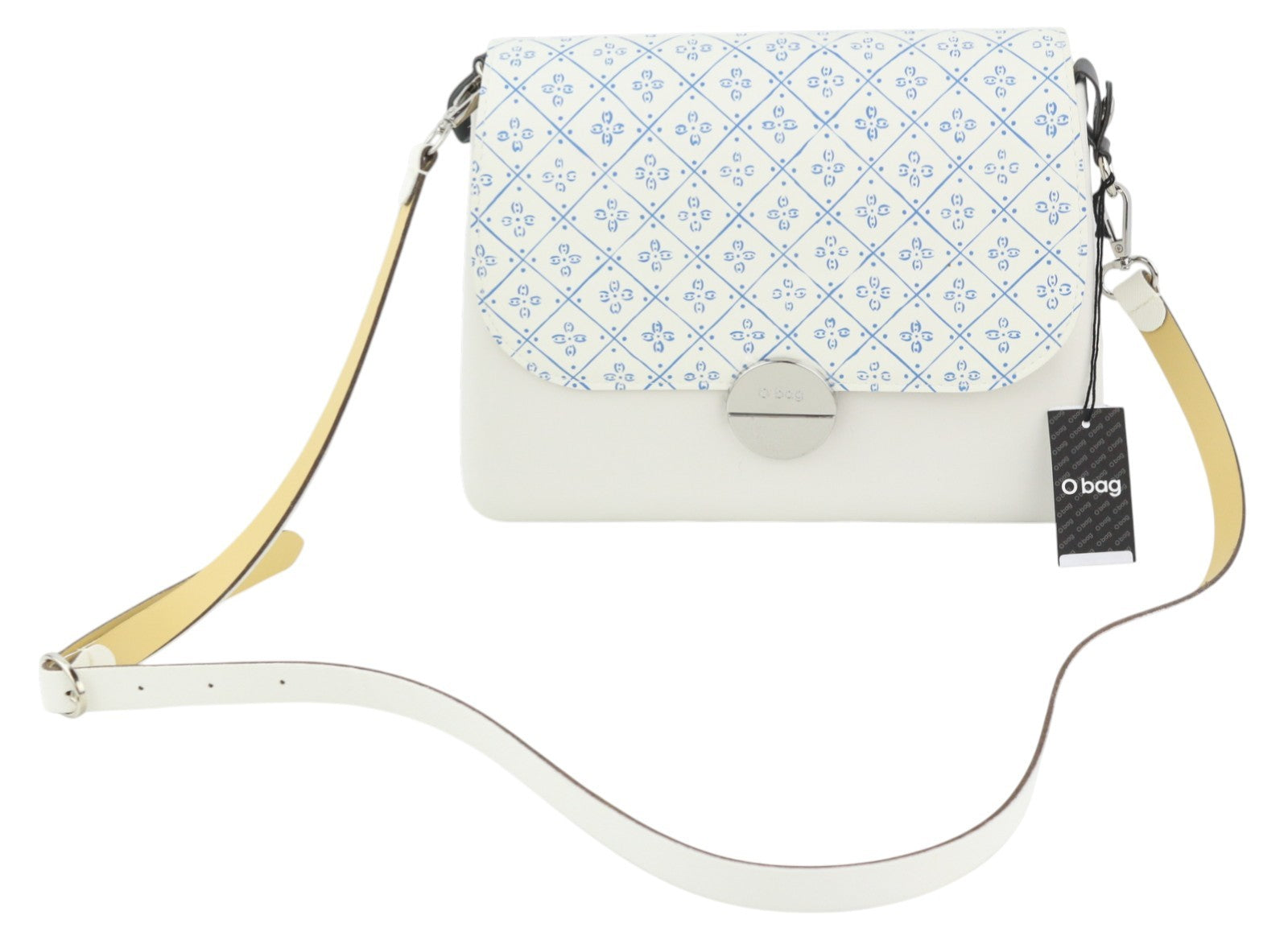 O BAG Glam Women Bag OS White Pattern Adjustable Strap Clasp Crossbody