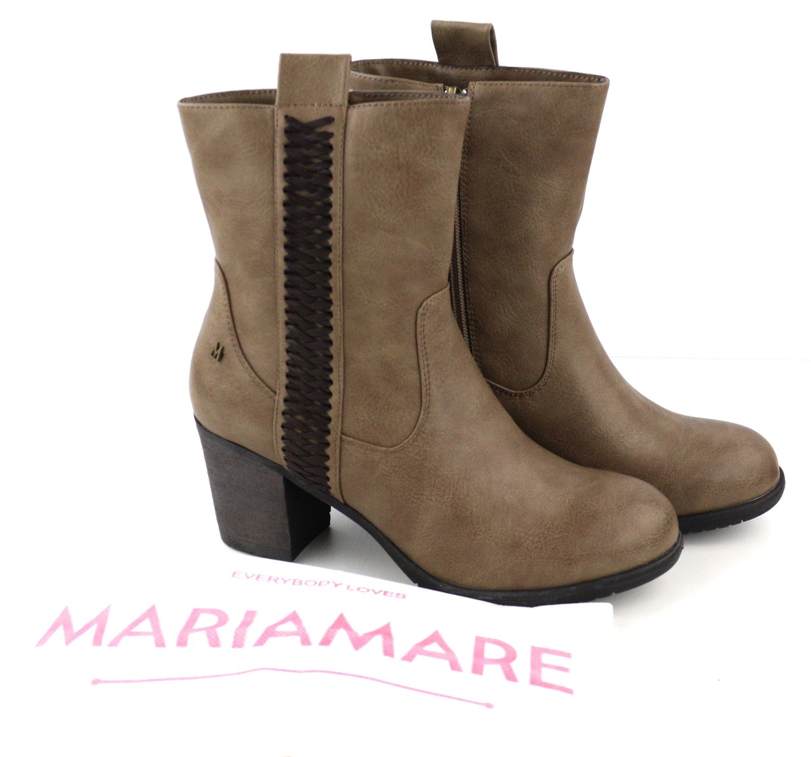 MARIA MARE Women's EU37 Brown Leather Look Zipped Heeled Boots Casual Style