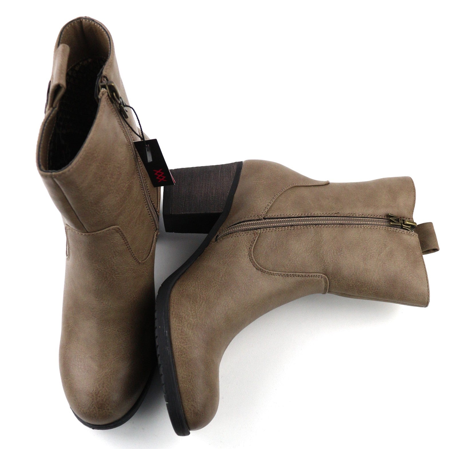 MARIA MARE Women's EU37 Brown Leather Look Zipped Heeled Boots Casual Style