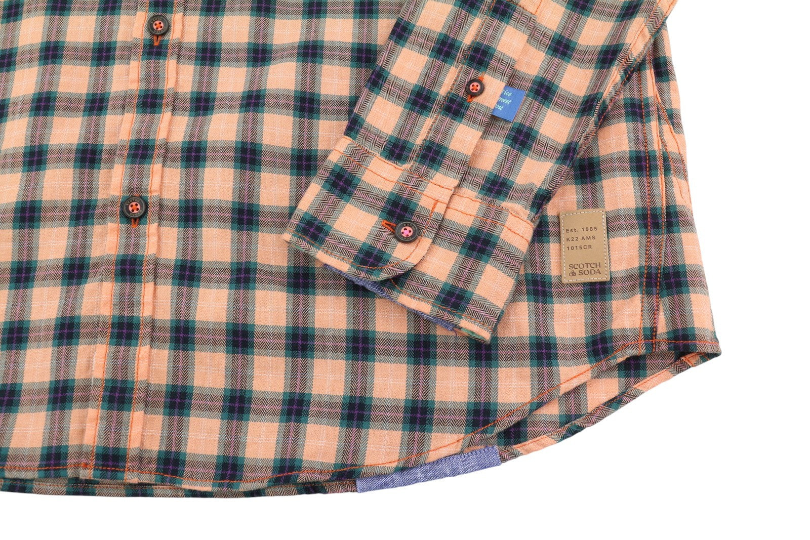 SCOTCH & SODA Men Shirt M Orange Checked Cotton Button-Down Neck Casual