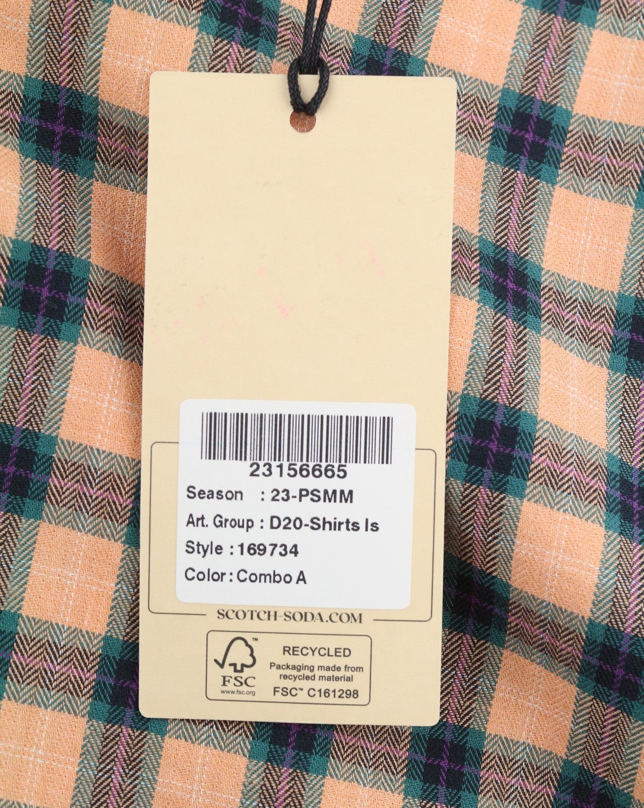 SCOTCH & SODA Men Shirt M Orange Checked Cotton Button-Down Neck Casual