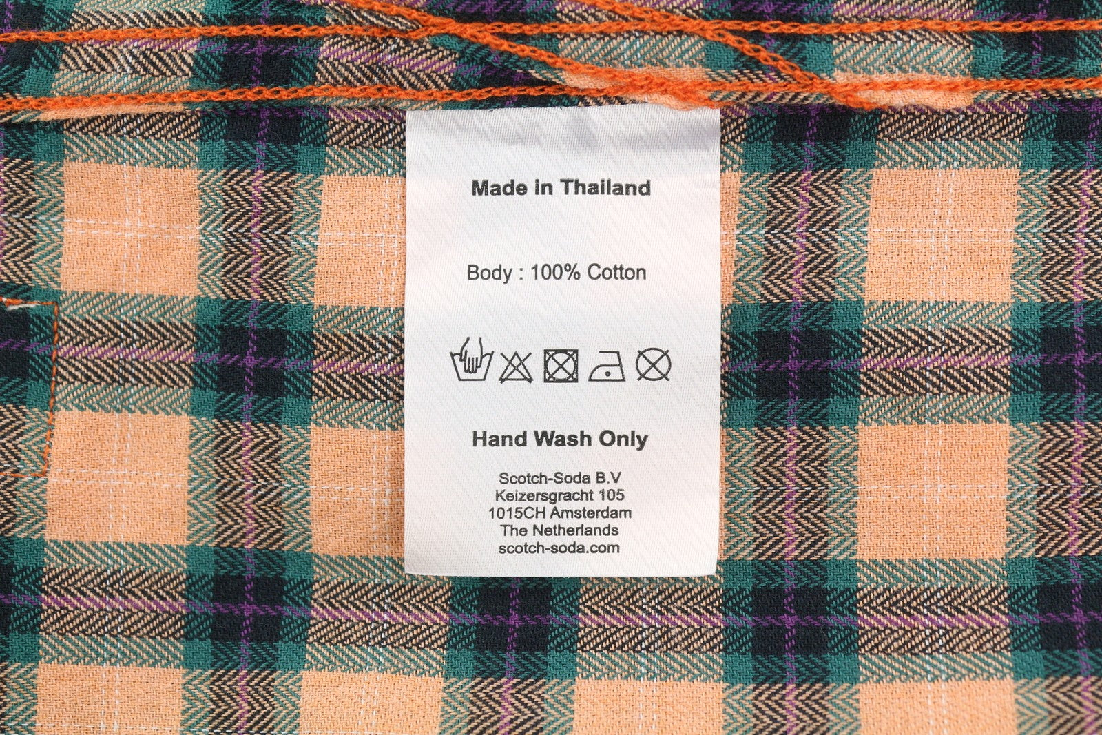 SCOTCH & SODA Men Shirt M Orange Checked Cotton Button-Down Neck Casual