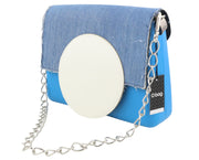 O BAG Glam Women Bag OS Blue Denim Insert Chain Clasp Crossbody