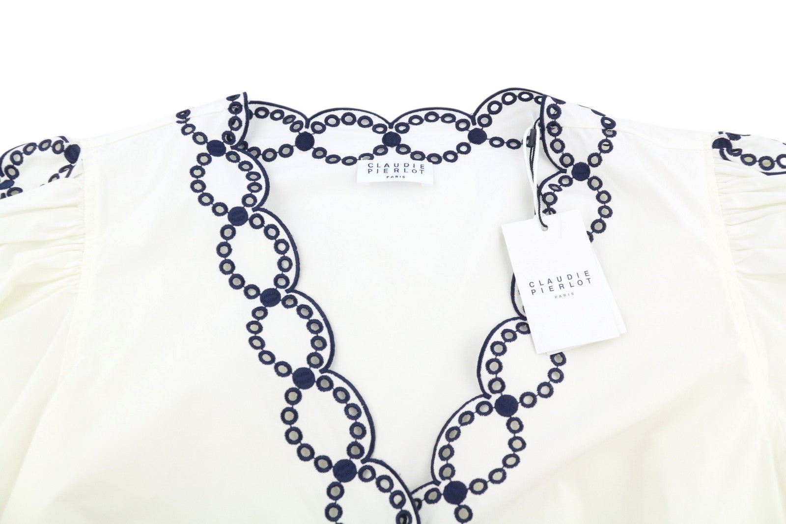 CLAUDIE PIERLOT Brigand Women Blouse 40 M White Wrapover Cotton Cropped RRP195