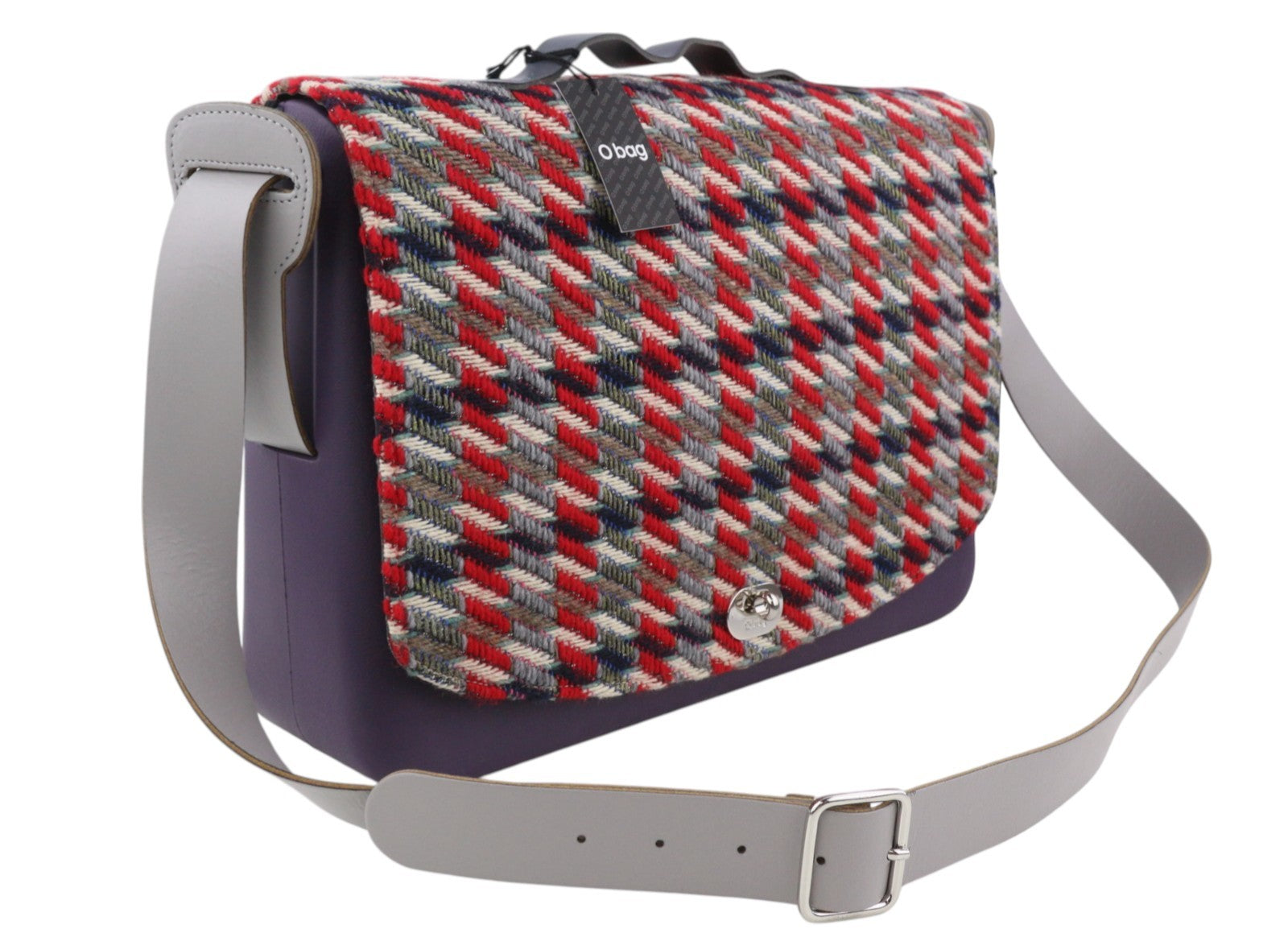 O BAG Folder Women Bag OS Purple Tweed Turn Lock Messenger