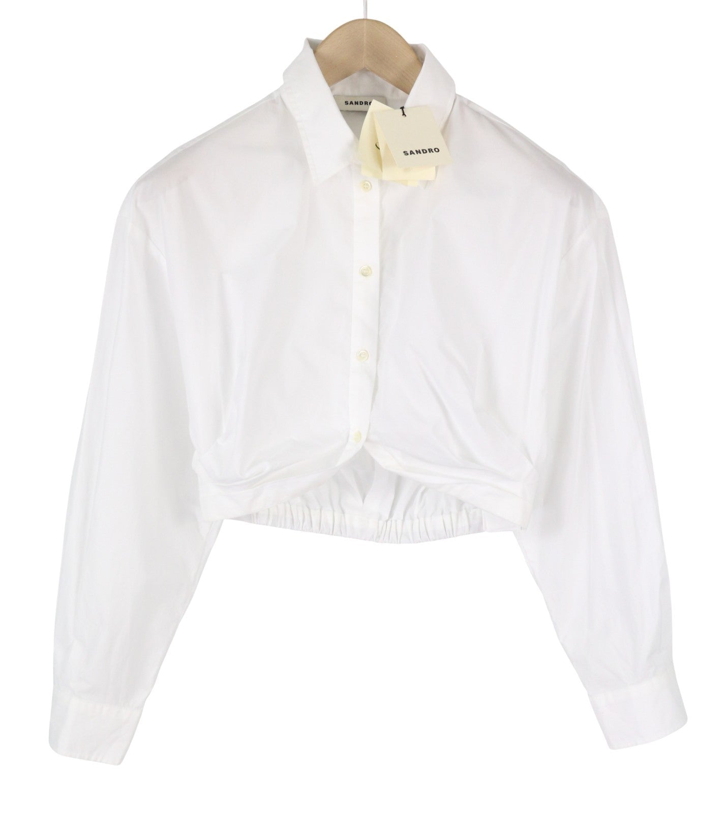 SANDRO Michelle Women Shirt 0 XS White Cropped Point Collar Long Sleeve RRP195