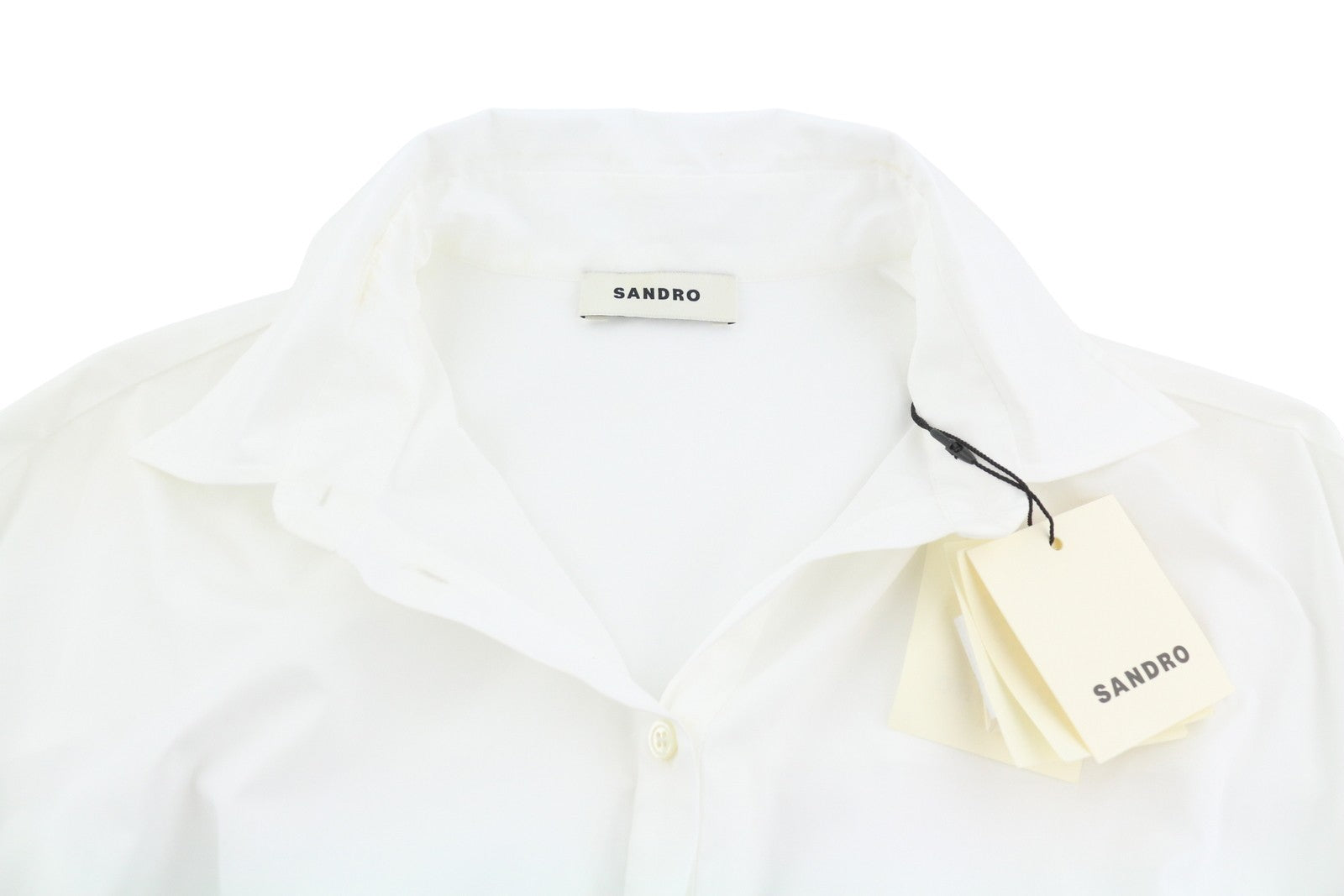 SANDRO Michelle Women Shirt 0 XS White Cropped Point Collar Long Sleeve RRP195
