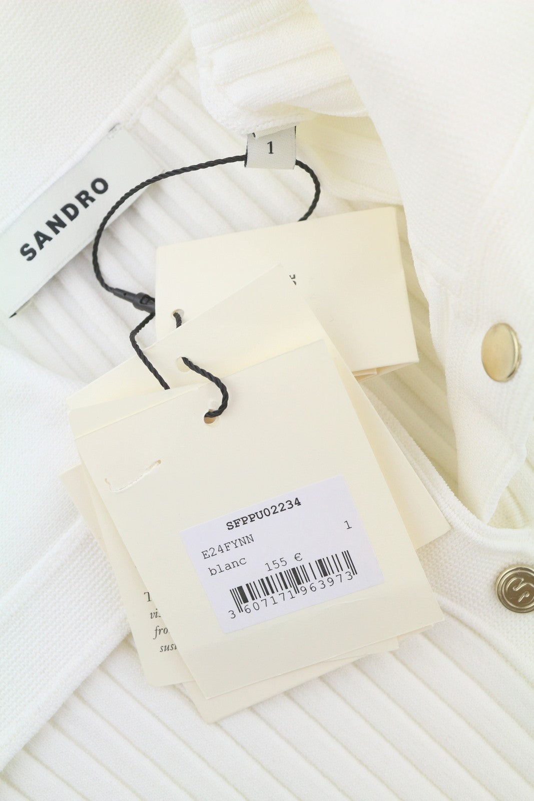 SANDRO Fynn Women T-Shirt 1 S White Ribbed Knit Fitted Short Sleeved RRP155