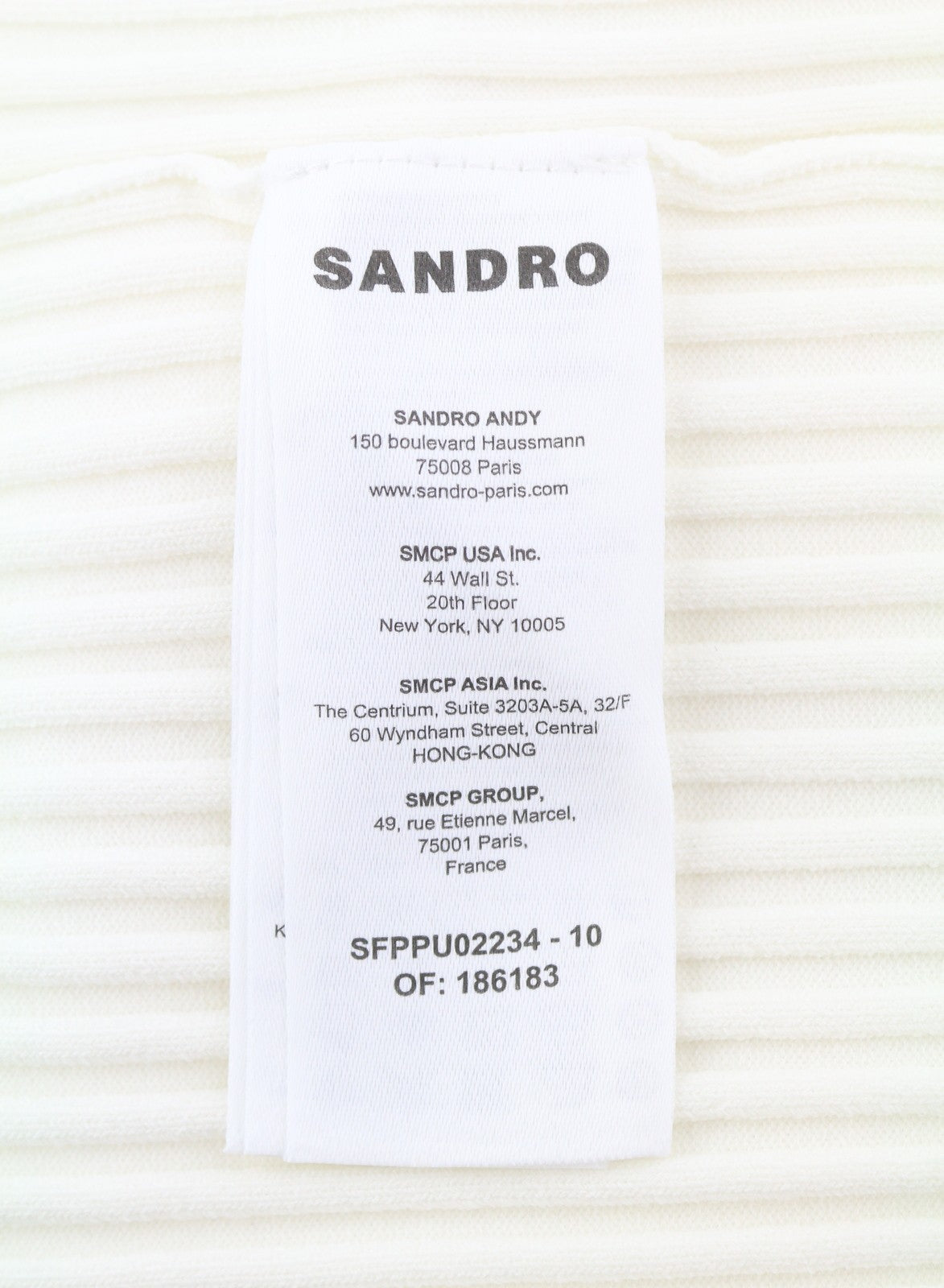 SANDRO Fynn Women T-Shirt 1 S White Ribbed Knit Fitted Short Sleeved RRP155