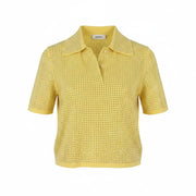 SANDRO Vierge Women T-Shirt 2 M Yellow Shiny Embellished Polo Short Sleeves