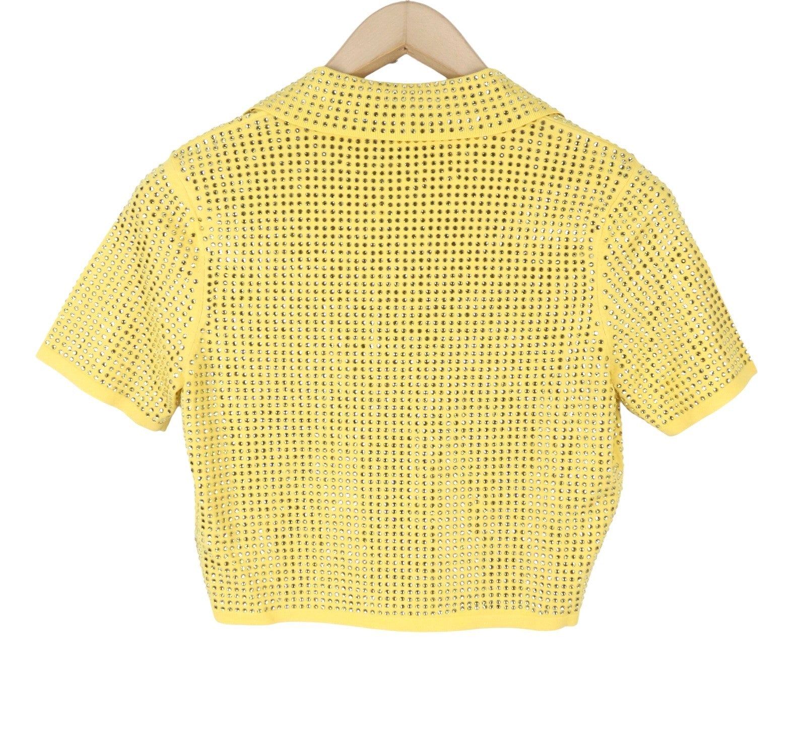 SANDRO Vierge Women T-Shirt 2 M Yellow Shiny Embellished Polo Short Sleeves