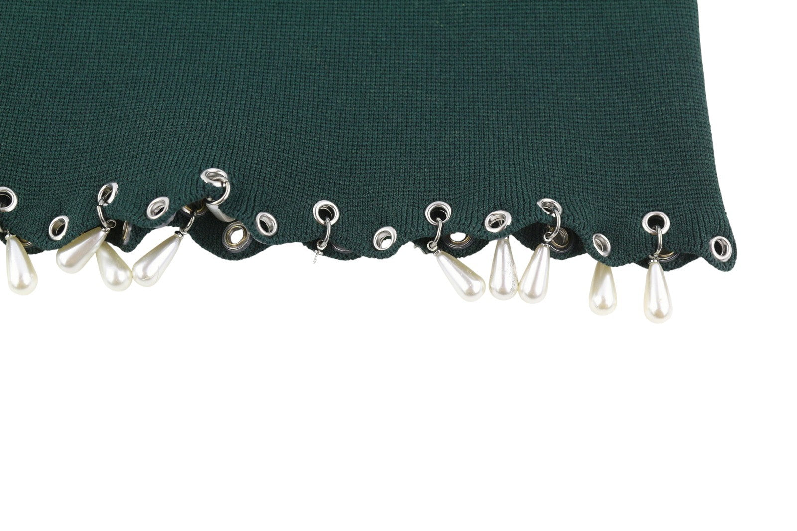 SANDRO Women T-Shirt 2 M Green Tassels Beads Scalloped Hem Knit Cropped RRP125