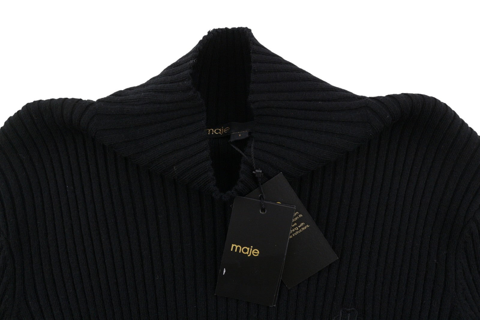 MAJE Modo Women Jumper 1 S Black Wool Blend Close-Fitting Openwork Sleeve RRP215