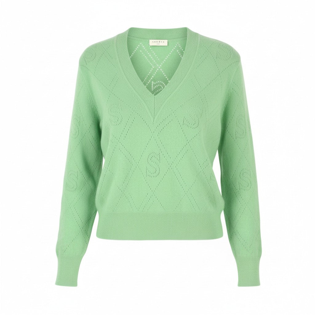 SANDRO Joseph Women Jumper 0 XS Green Wool Cashmere Knit Soft V-Neck RRP255
