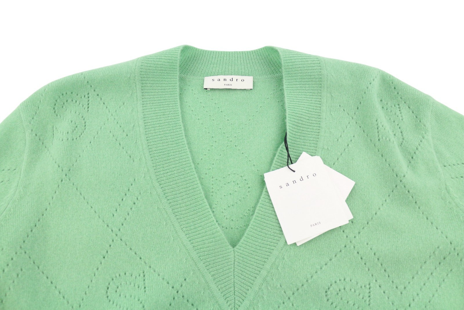 SANDRO Joseph Women Jumper 0 XS Green Wool Cashmere Knit Soft V-Neck RRP255