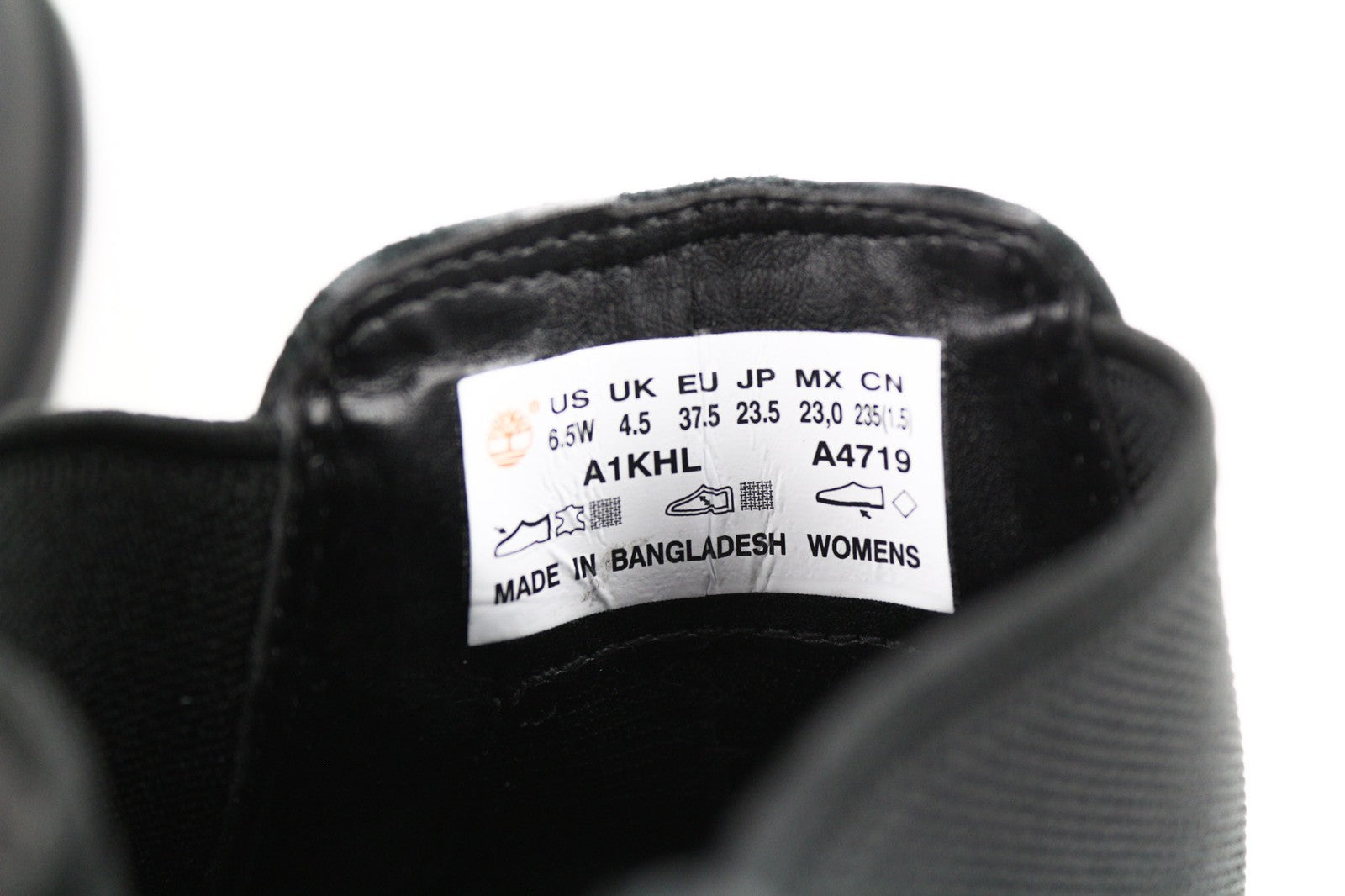 TIMBERLAND A1KHL Women's EU37.5 UK4.5 Black Leather Side Panel Boots Pull Tab