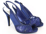 06 THE GOLDEN EDITION Women's Blue Heels EU37 Rhinestone Lace Open Toe Shoes