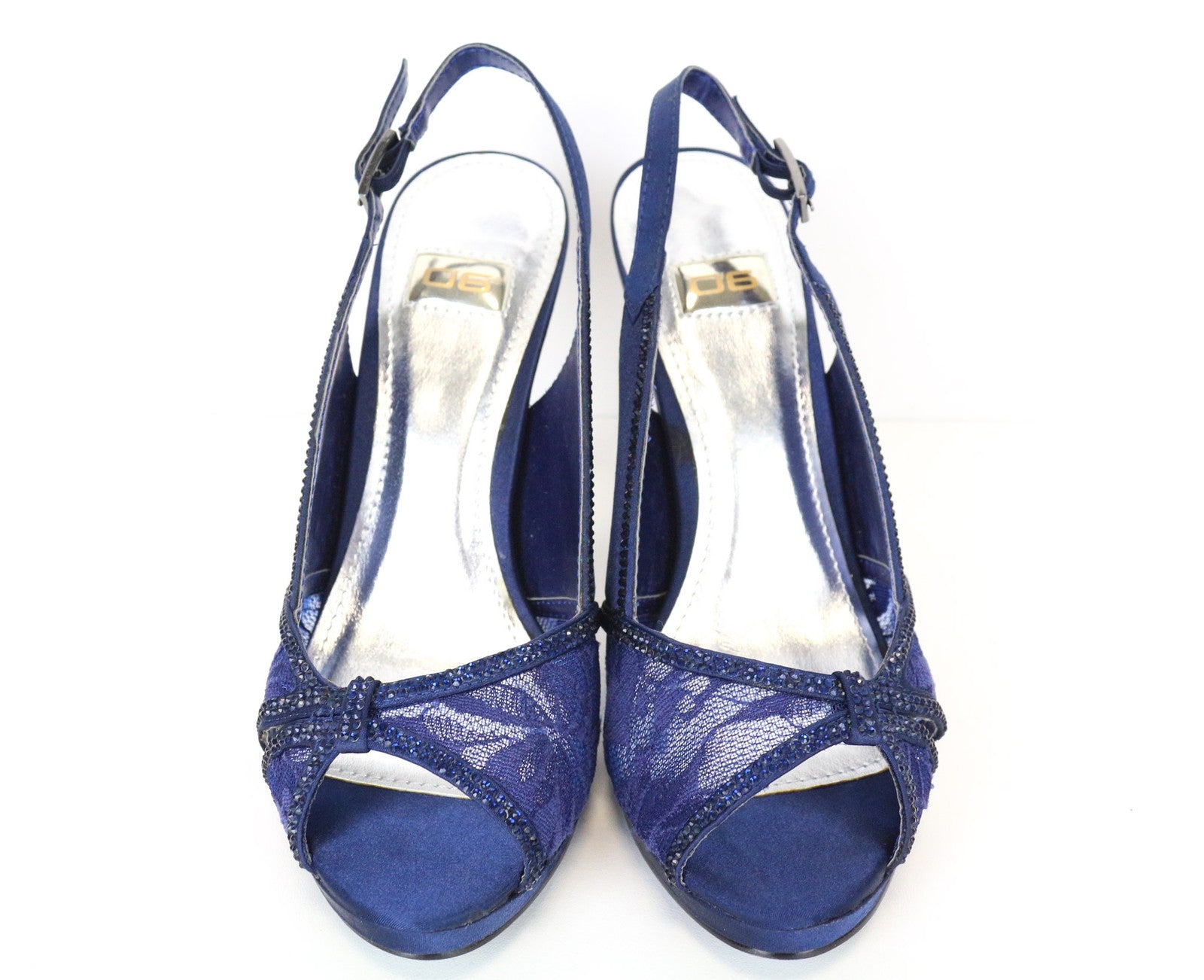 06 THE GOLDEN EDITION Women's Blue Heels EU37 Rhinestone Lace Open Toe Shoes