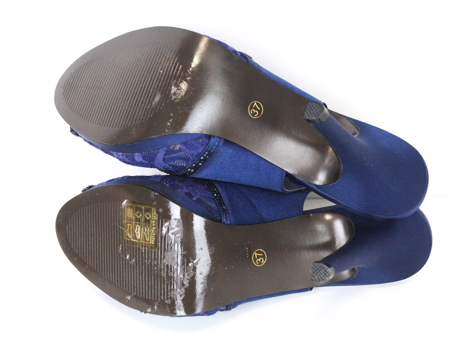 06 THE GOLDEN EDITION Women's Blue Heels EU37 Rhinestone Lace Open Toe Shoes