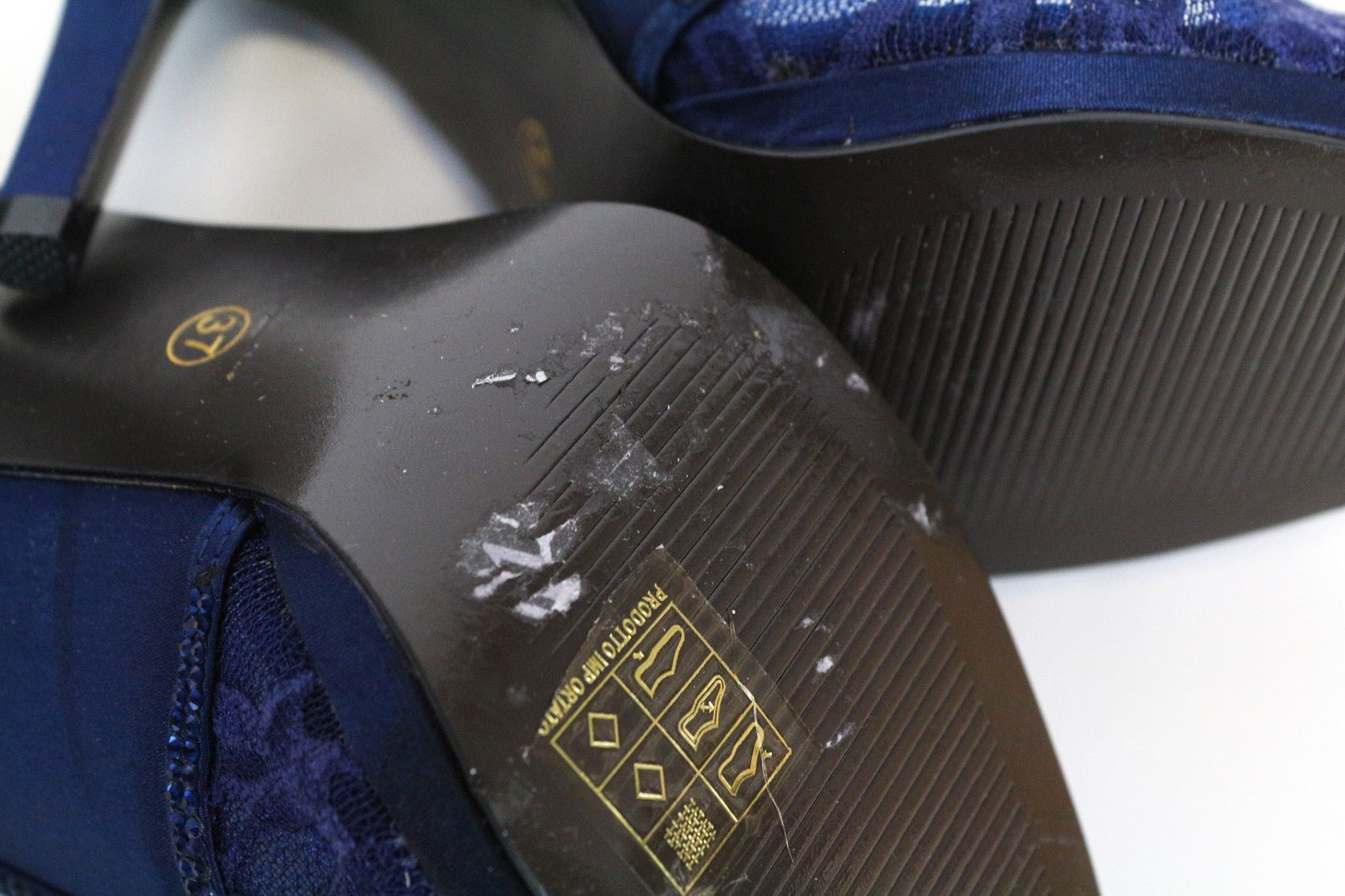 06 THE GOLDEN EDITION Women's Blue Heels EU37 Rhinestone Lace Open Toe Shoes