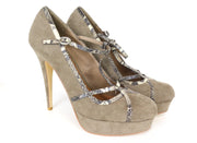 ALBERTO MORETTI Women's Beige Suede Heels EU39 Snake Pattern Leather High Shoes