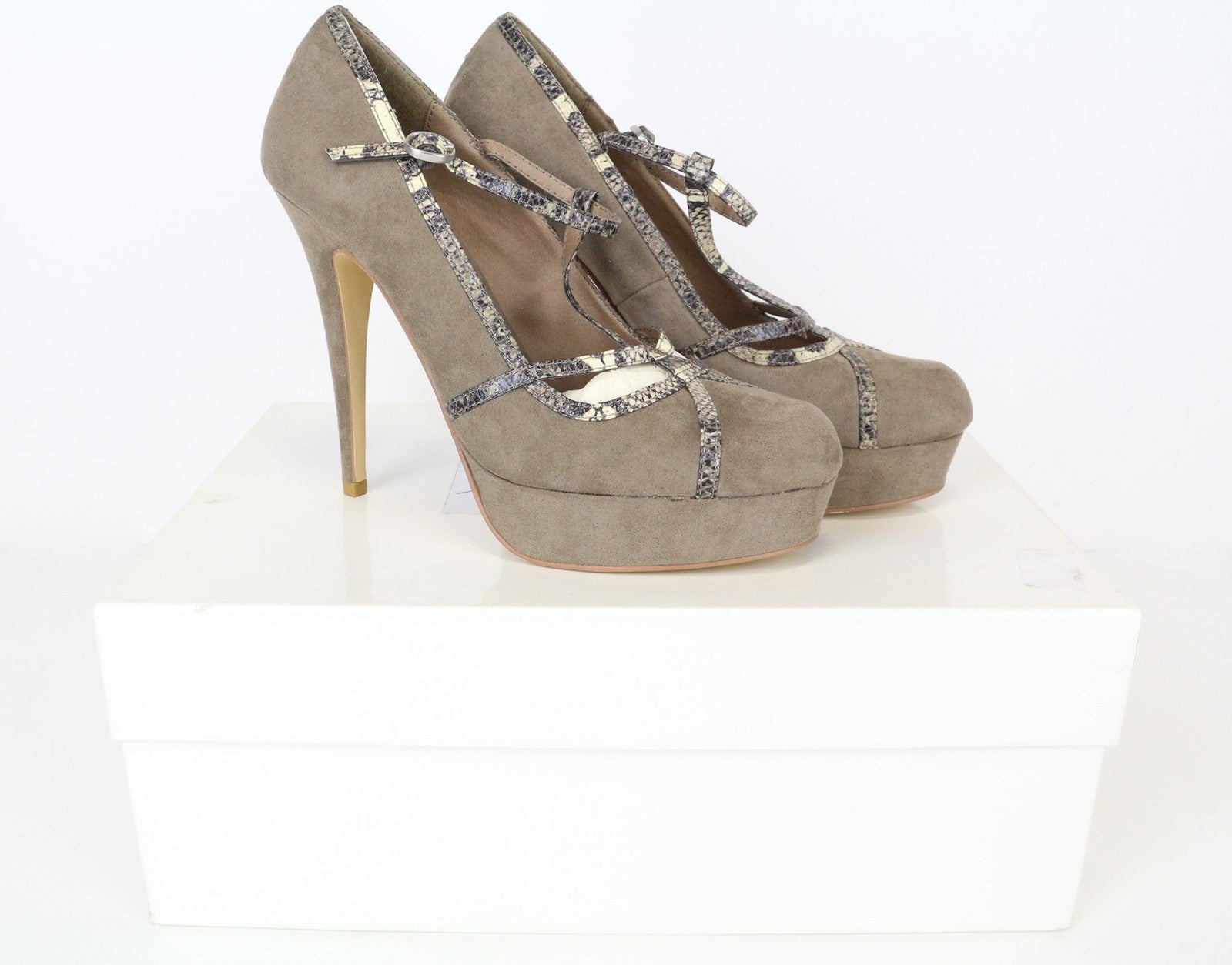 ALBERTO MORETTI Women's Beige Suede Heels EU39 Snake Pattern Leather High Shoes