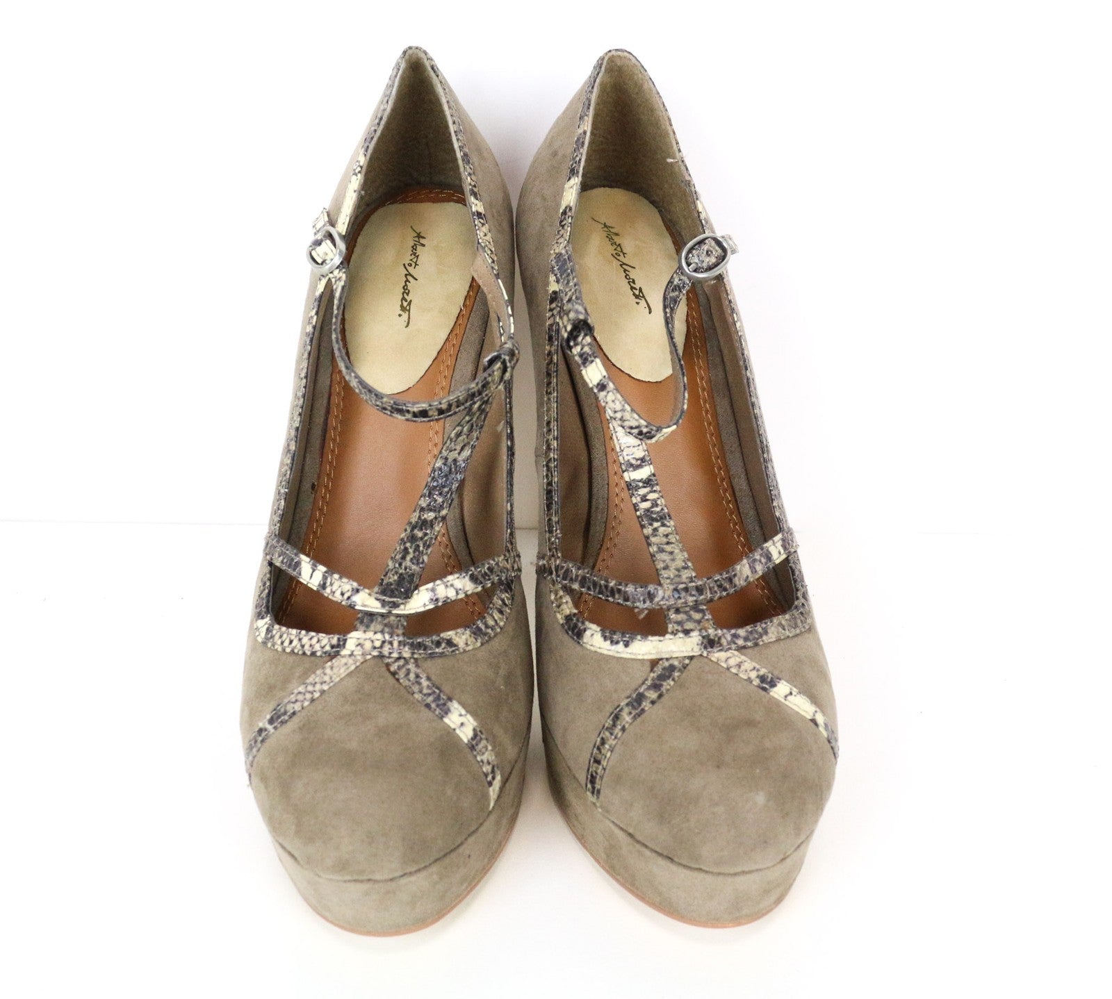 ALBERTO MORETTI Women's Beige Suede Heels EU39 Snake Pattern Leather High Shoes