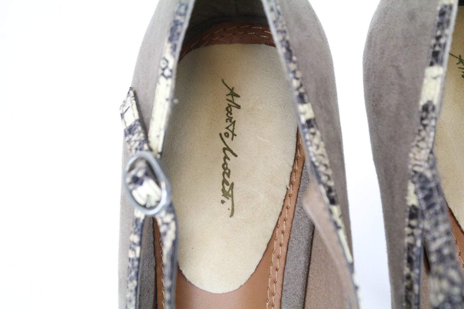 ALBERTO MORETTI Women's Beige Suede Heels EU39 Snake Pattern Leather High Shoes