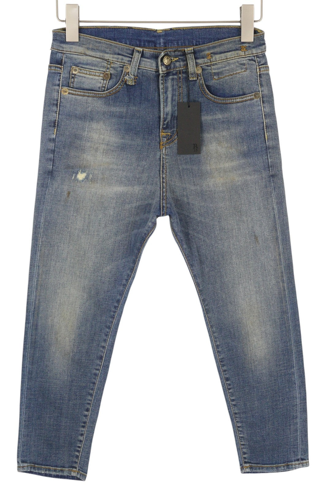 R13 The Drop Women Jeans 25 Crosby Faded Dirty Look Cropped Crop Crotch RRP440