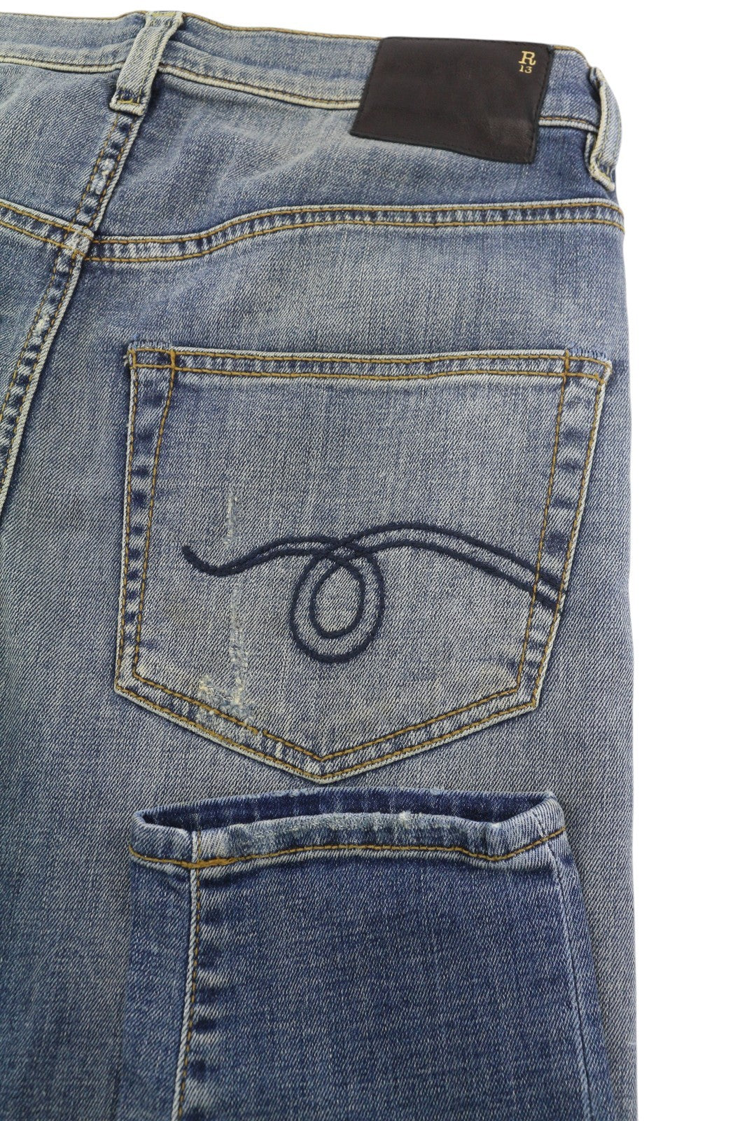 R13 The Drop Women Jeans 25 Crosby Faded Dirty Look Cropped Crop Crotch RRP440