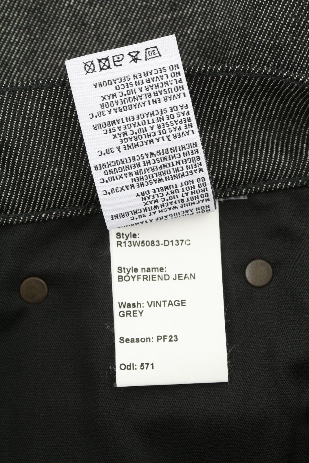 R13 Boyfriend Women Jeans 27 Vintage Grey Straight Fit Cropped Ankle Denim Dark