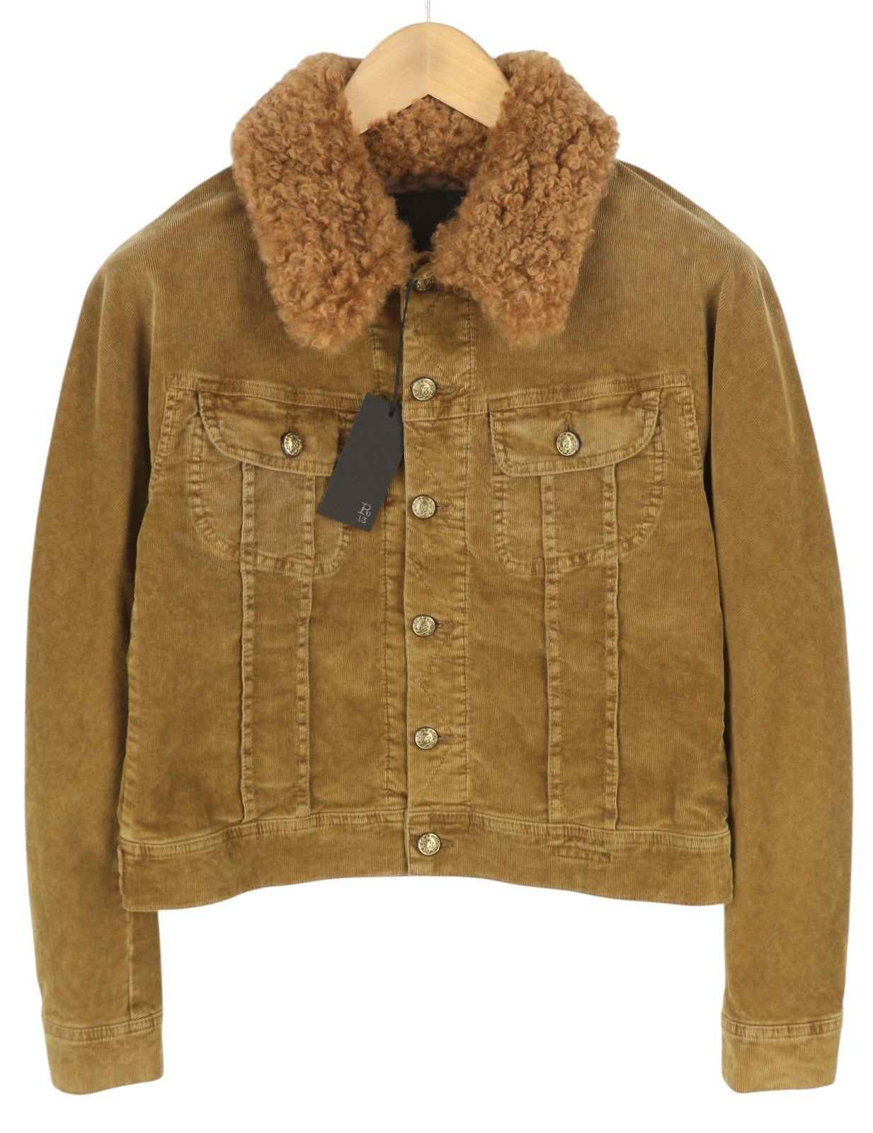 R13 Skinny Trucker Women Jacket M Golden Brown Stretch Cord Faded FW25 RRP1199