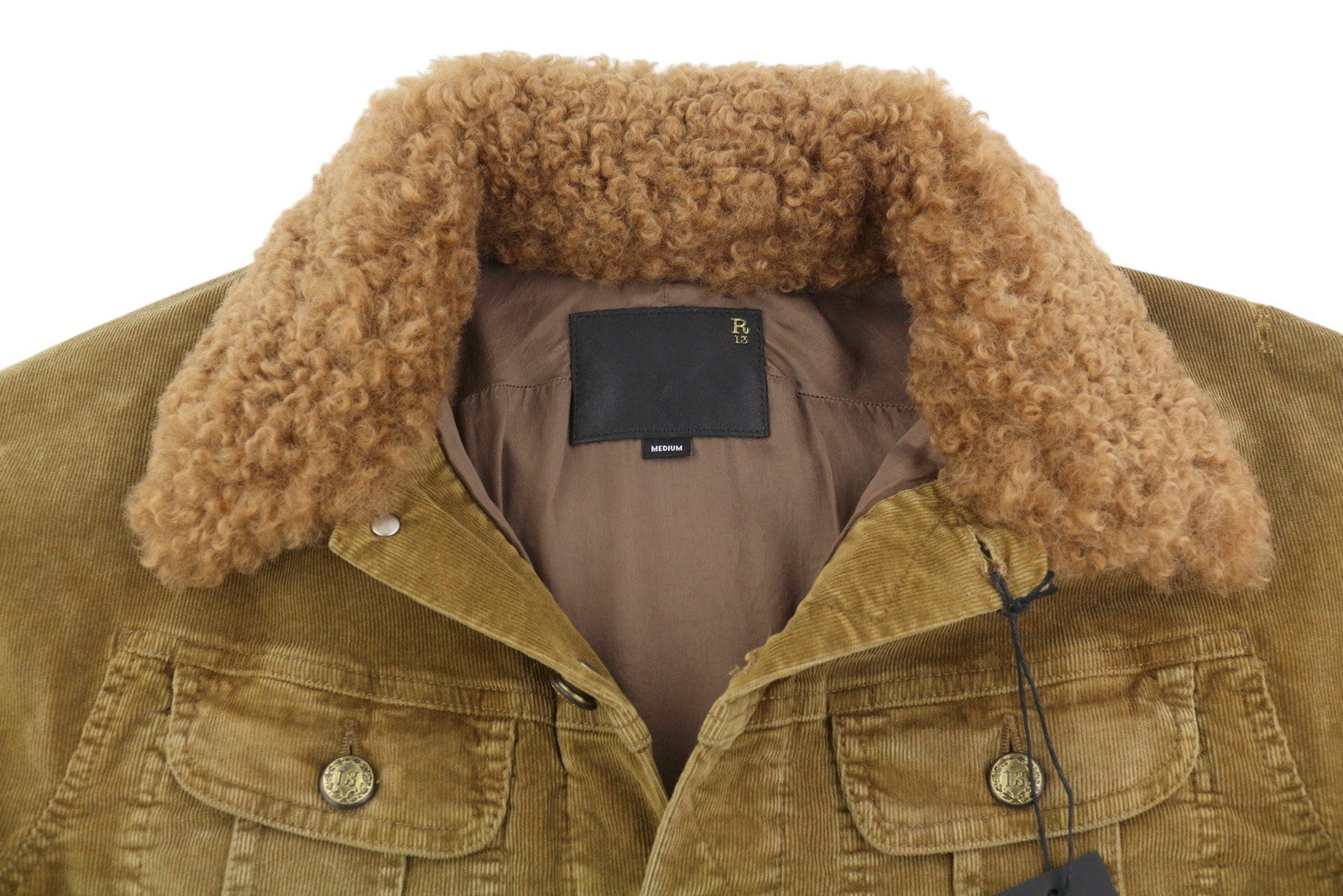 R13 Skinny Trucker Women Jacket M Golden Brown Stretch Cord Faded FW25 RRP1199