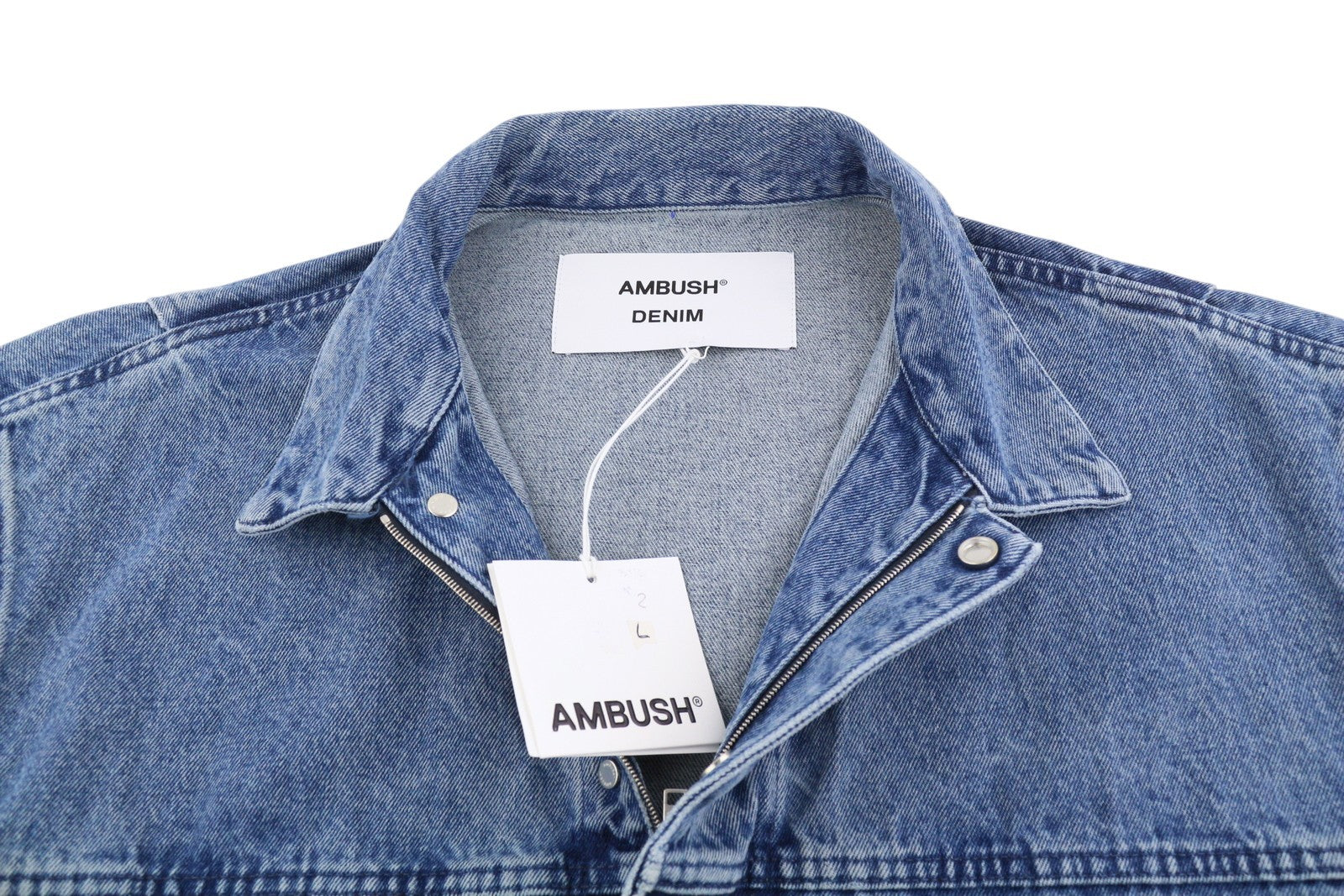 AMBUSH Men Jacket L Denim Blue Faded Patch Pockets Zip Oversized Lightweight