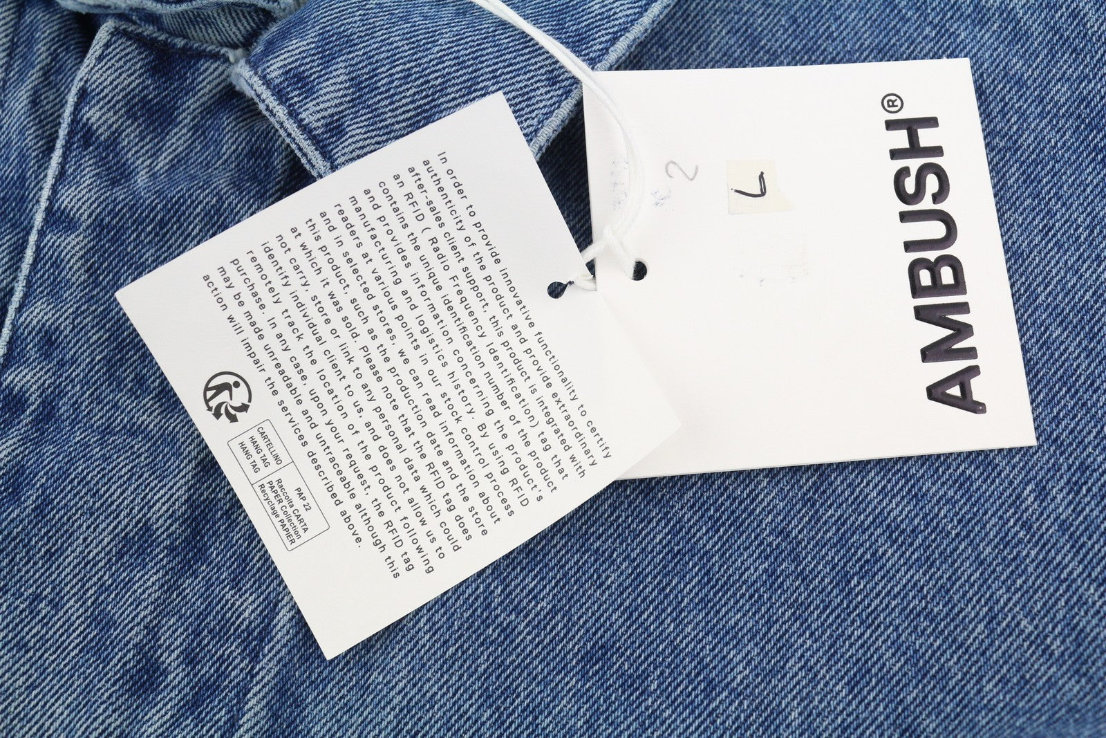 AMBUSH Men Jacket L Denim Blue Faded Patch Pockets Zip Oversized Lightweight