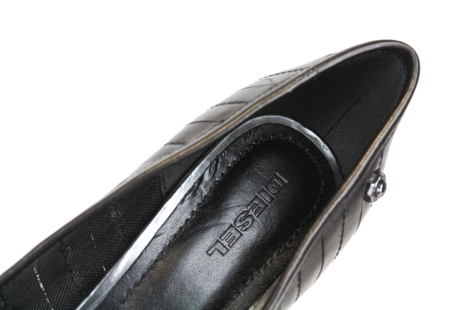 DIESEL Women's Black Textured High Heel Pointed Toe Shoes EU39 Classic Style