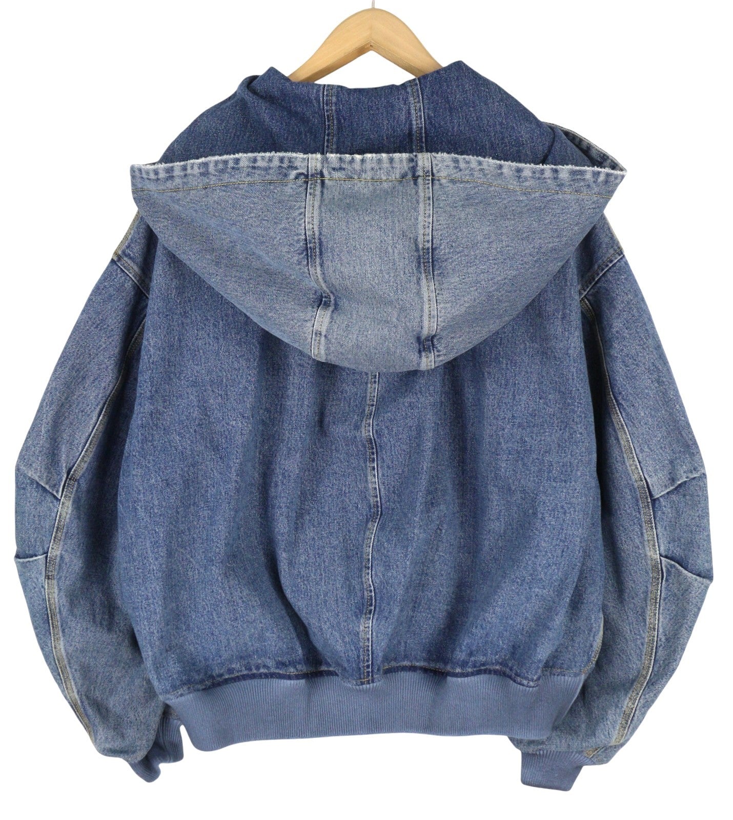 THE ATTICO Women Jacket 42 Blue Faded Denim Bomber Hooded Oversized RRP1550