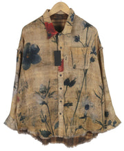 R13 Reversible Drop Neck Women Shirt S Plaid With Khaki Floral PF25 RRP1045