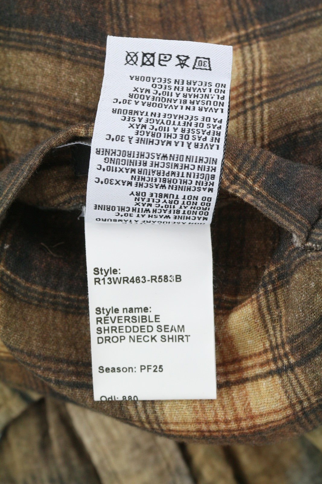 R13 Reversible Drop Neck Women Shirt S Plaid With Khaki Floral PF25 RRP1045